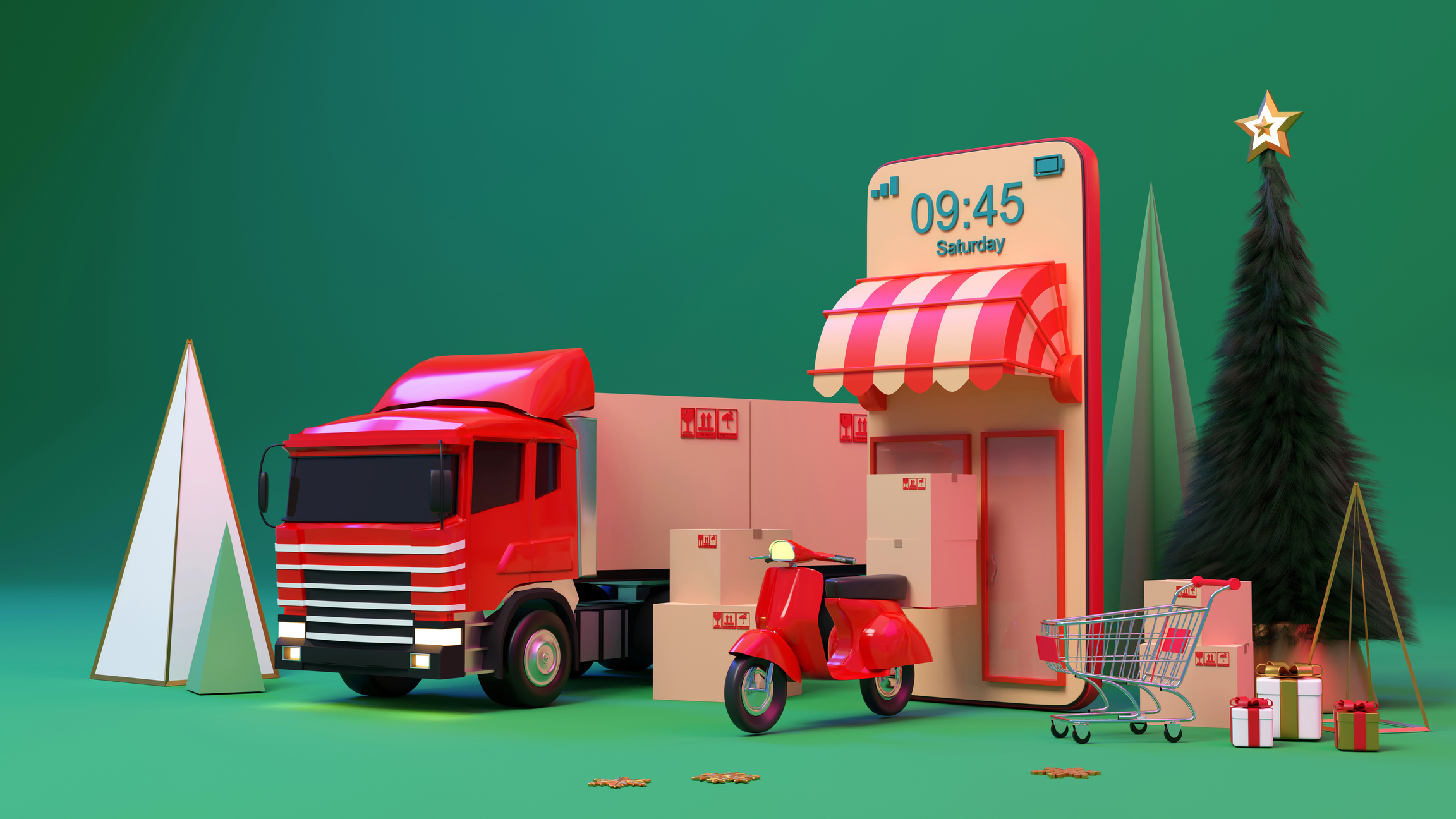 E-Commerce Concept on Christmas or New Year, Shopping Online and